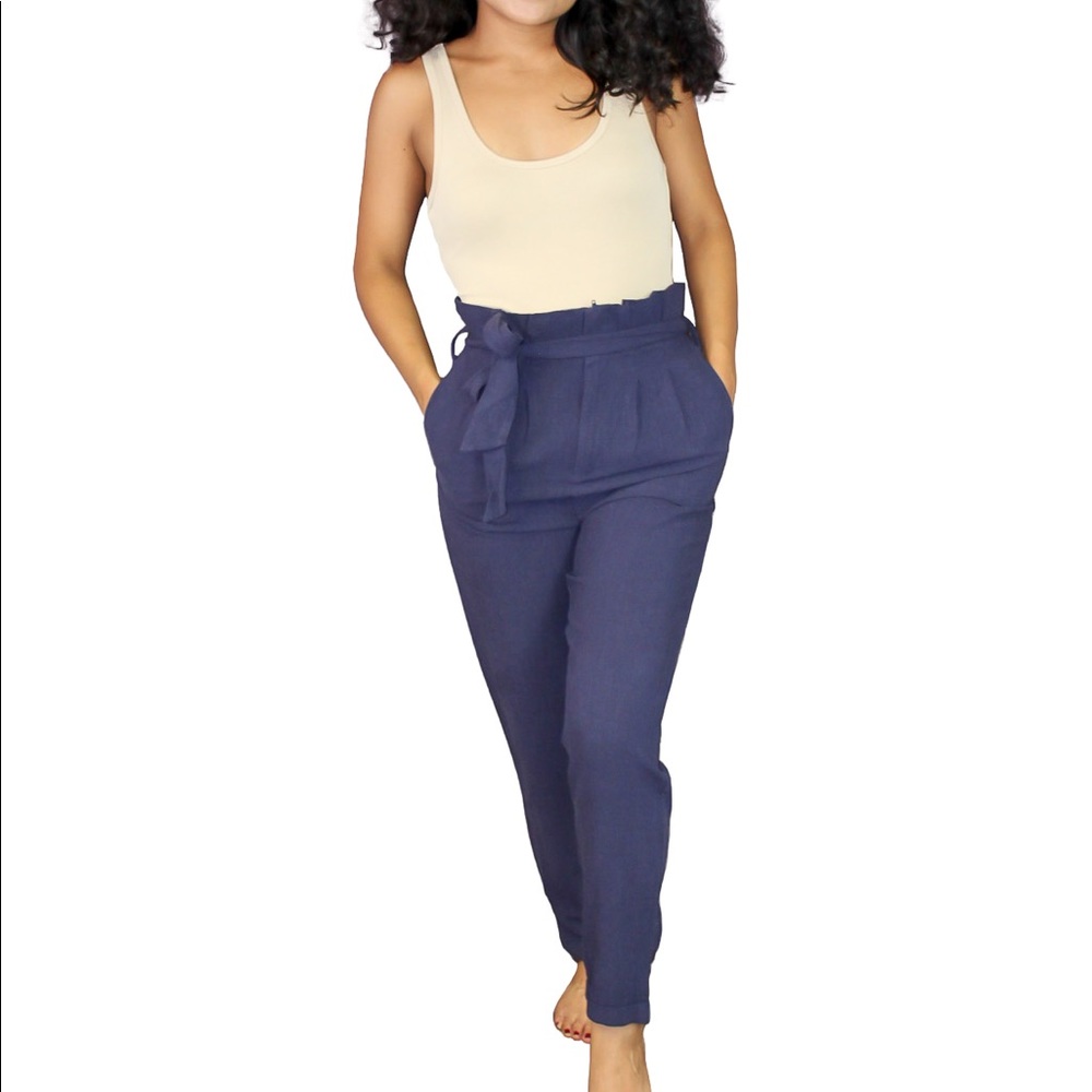 Paperbag Waist Belted Tapered Pants